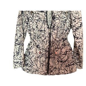Erin London Jacket Abstract Blue White Drawstring Full Zip M